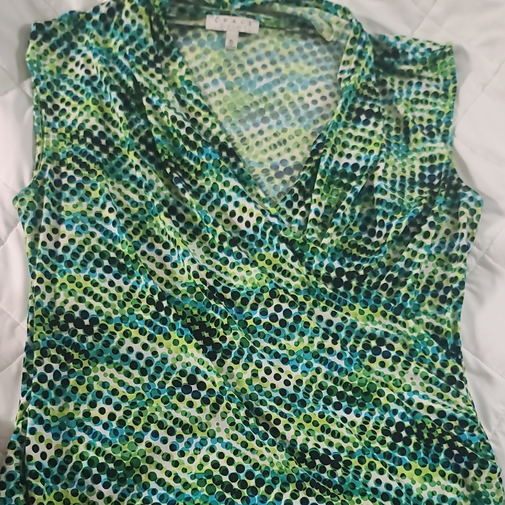 Green and Blue Patterned Women's Top